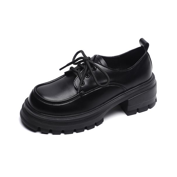 Thick-soled Small Leather Shoes Women's College Style Small Man Height-increasing Lace-up Loafers Single Shoes Women_vogvips.com