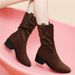 2025 Fall/Winter New Women's Boots For Petite Women, Height-Increasing Boots, Chunky Heel Mid-Calf Leather Boots, Pleated Versatile Stack Boots_vogvips.com