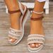 Large Size Straw Hollow Rhinestone Wedge Thick Sole Sandals 2025 Summer New Vacation Style Beach High Heels_vogvips.com