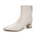 Slim-fit French-style Pointed-toe White High-heeled Ankle Boots For Women, Chunky Heel, 2025 Mid-calf Boots For Women, Mid-heel Wh_vogvips.com