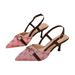 Women's High Heeled Sandals Pointed Toe Metal Chain Stiletto Heel Printed Closed Toe Size 43_vogvips.com