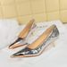 Women's Shoes Mid-heel Shallow Mouth Metal Tip Shining Sequined Cloth Snake Pattern Single Shoes Women_vogvips.com