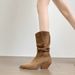 2025 Autumn Winter New Suede Pointed Toe Wedge Short Mid Calf High Heel Slouch Western Cowboy Boots_vogvips.com