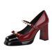 Women's Shoes Retro Style Color Block Square Toe Chunky Heel Mary Jane Shoes Women's Bow Pearl Strap Low Mouth_vogvips.com