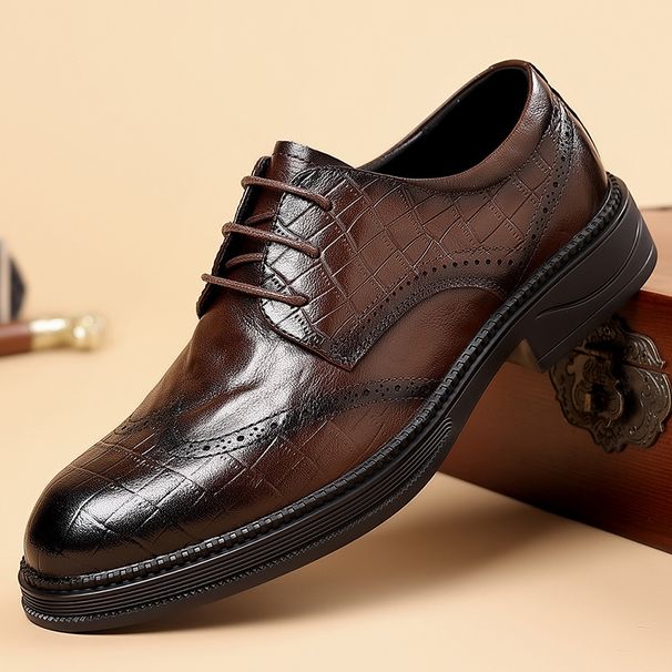 2025 Autumn New Men's Leather Business Dress Blok Loafers Work Wedding Trendy Shoes Men_vogvips.com